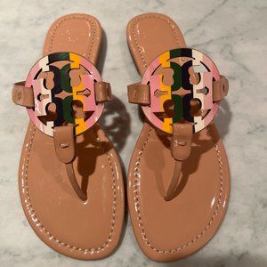 NWT - Tory Burch Miller Pastel Logo Sandals in Rainbow/ Natural – Size 8